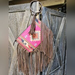 NWT Pink Fringe Aztec Pattern Wristlet